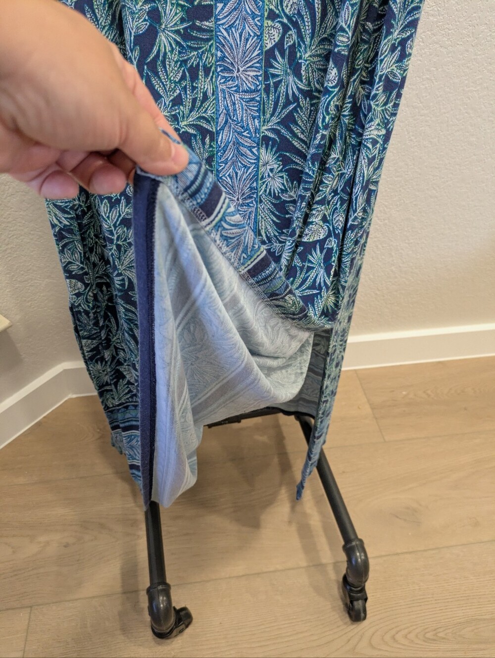 J. Jill Maxi Dress 2X Blue Tropical Foliage Print Sleeveless Border Panel Slit - Picture 5 of 9